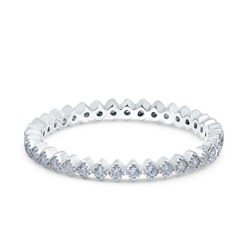 2mm Full Eternity Wedding Band Ring Simulated Cubic Zirconia 925 Sterling Silver